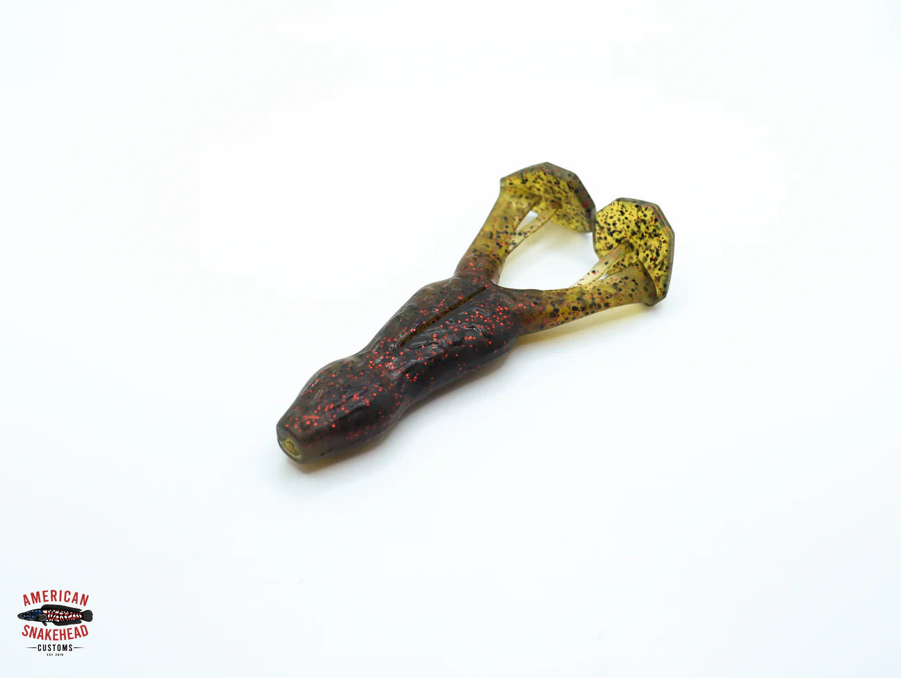 American Snakehead Customs FRANKENFROG 3 Pack plus Wide Gap Hook - Green Pumpkin Red image