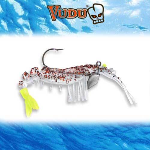 Egret Baits Jumbo Vudu Shrimp 4" 2PK - Cajun Pepper/Chartreuse image